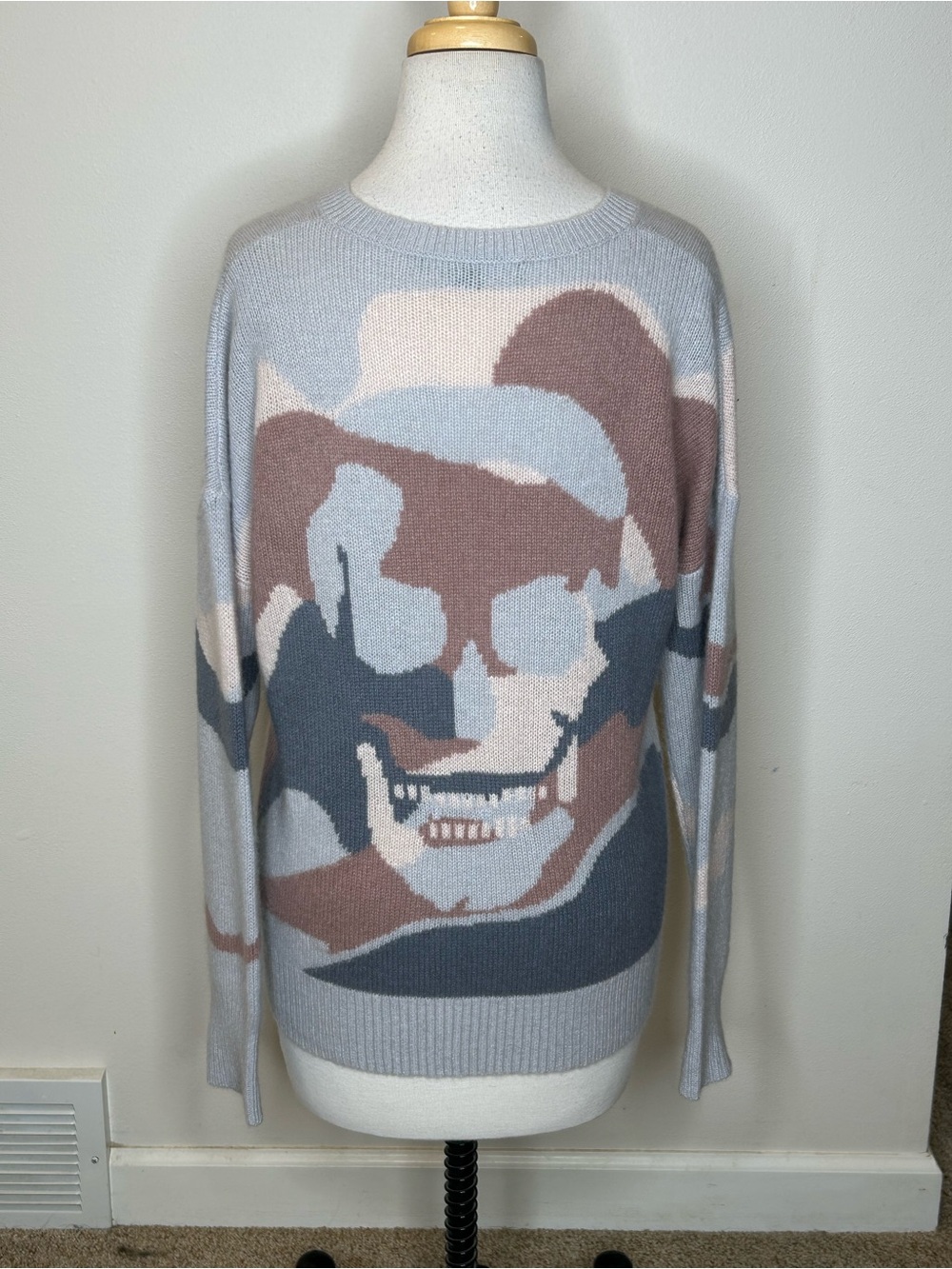Skull Cashmere V-Neck Abstract Color Block Skull Sweater women's S